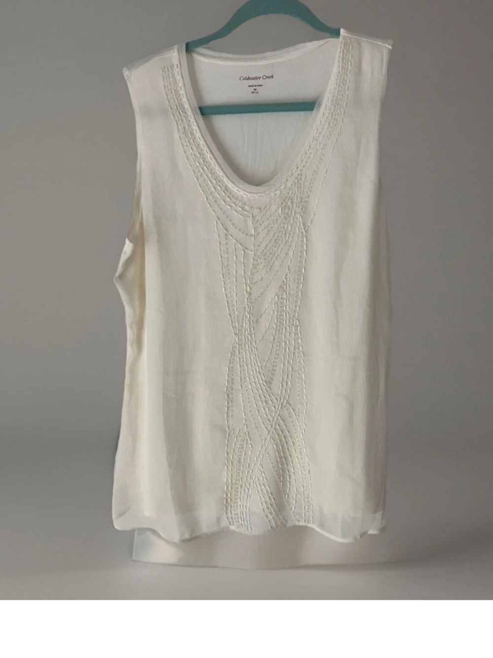 Coldwater Creek Ivory Beaded V-Neck Sleeveless Top NWT